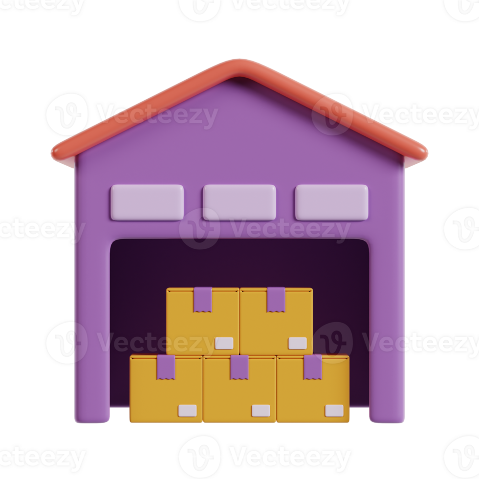 A colorful warehouse with stacked boxes, representing storage and logistics. png