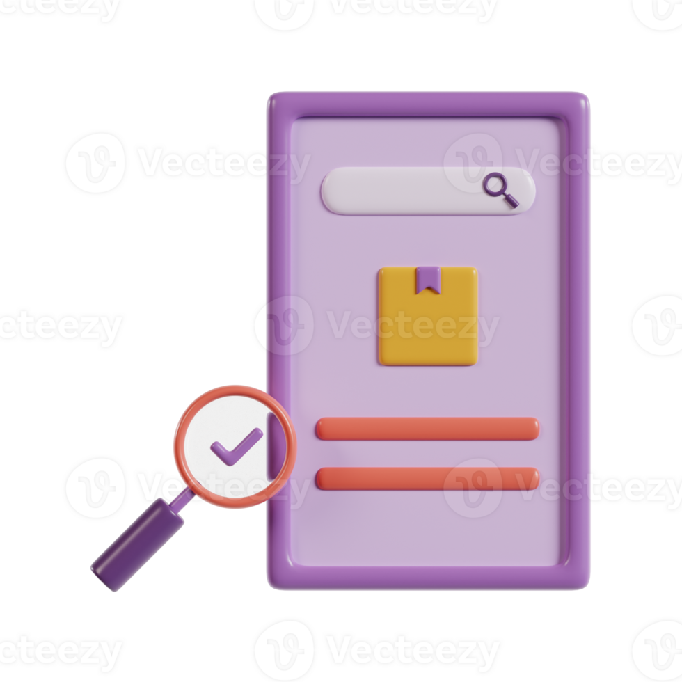 A stylized search interface with a package icon and a magnifying glass. png