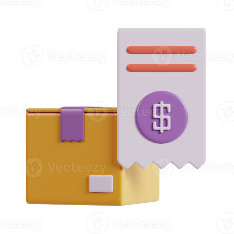 A stylized box with a receipt featuring a dollar sign, symbolizing e-commerce and transactions. png