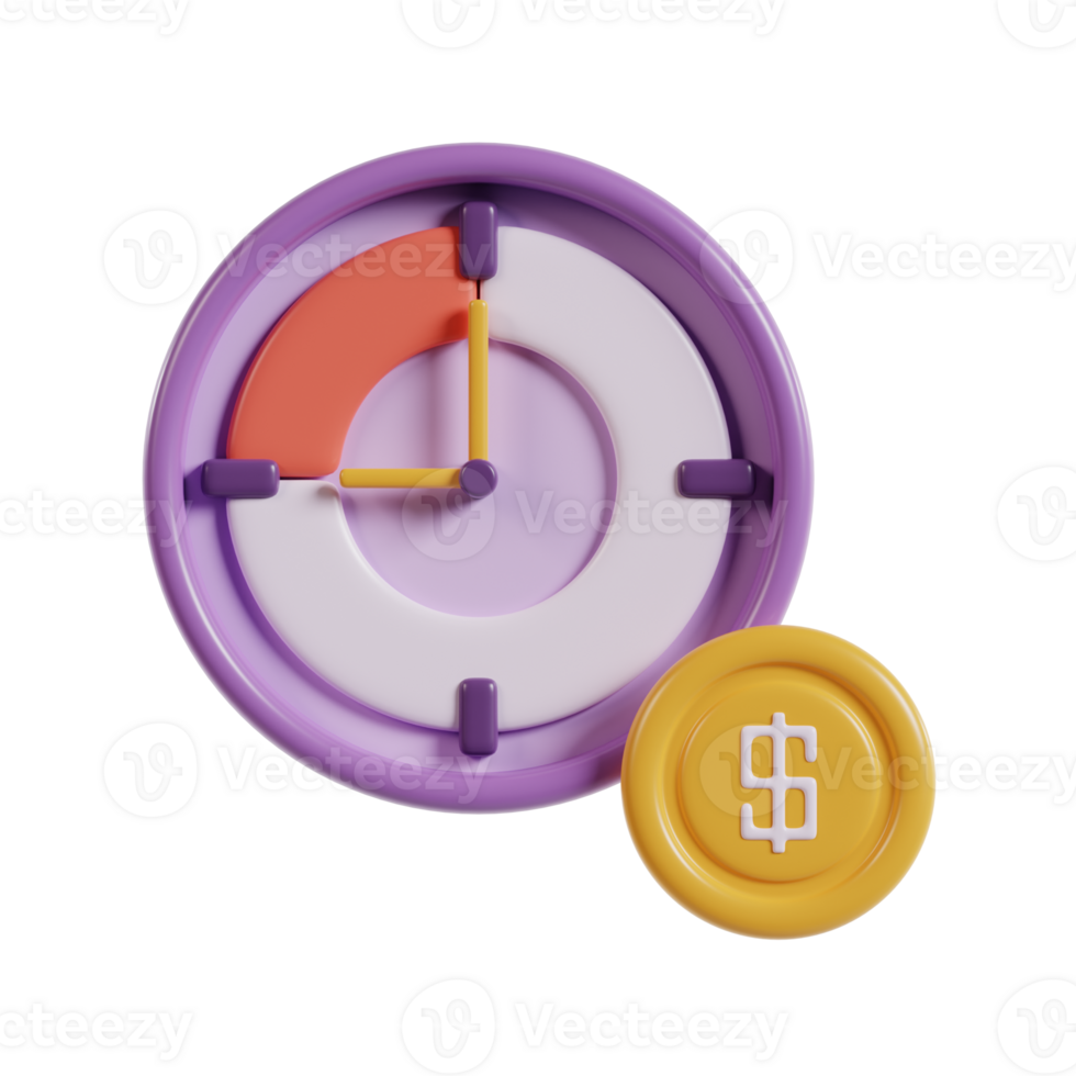 A colorful clock and coin symbolizing time management and financial planning. png