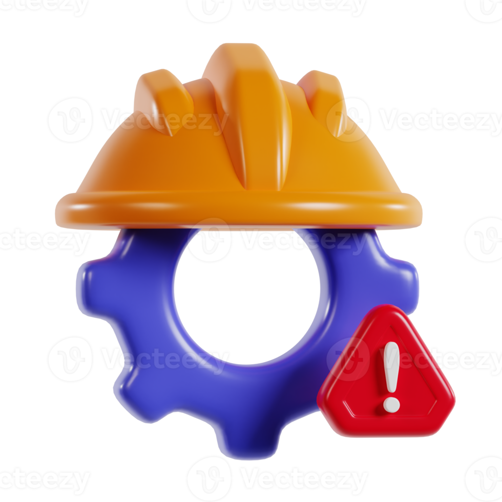 A colorful construction-themed icon featuring a hard hat, gear, and warning symbol. png