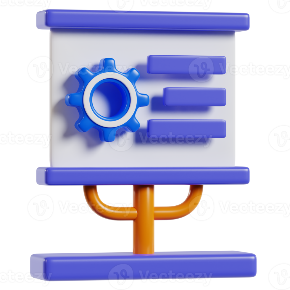 A colorful presentation board with a gear icon, symbolizing planning or project management. png