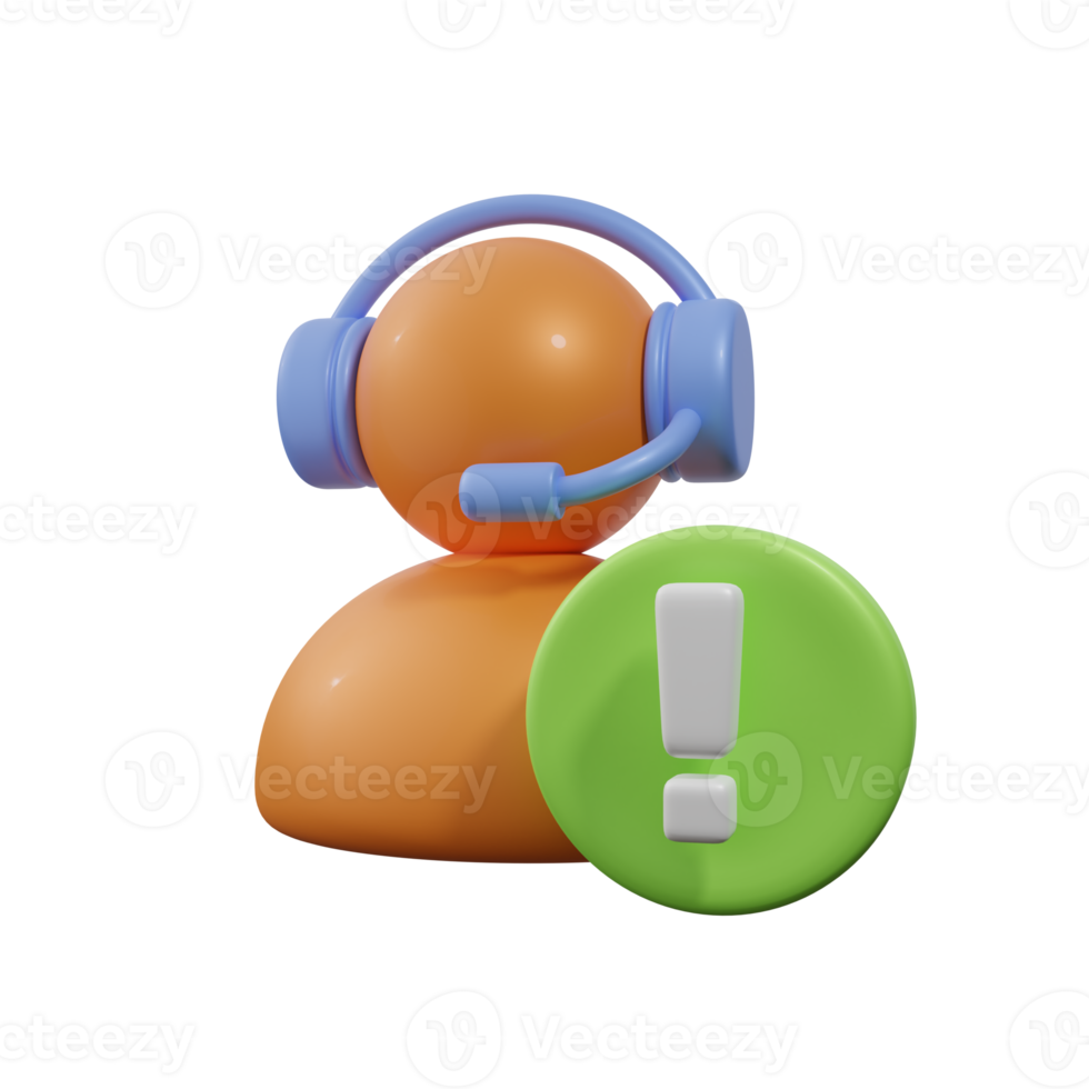 A 3D icon of a person with a headset and an exclamation mark, symbolizing support or alerts. png