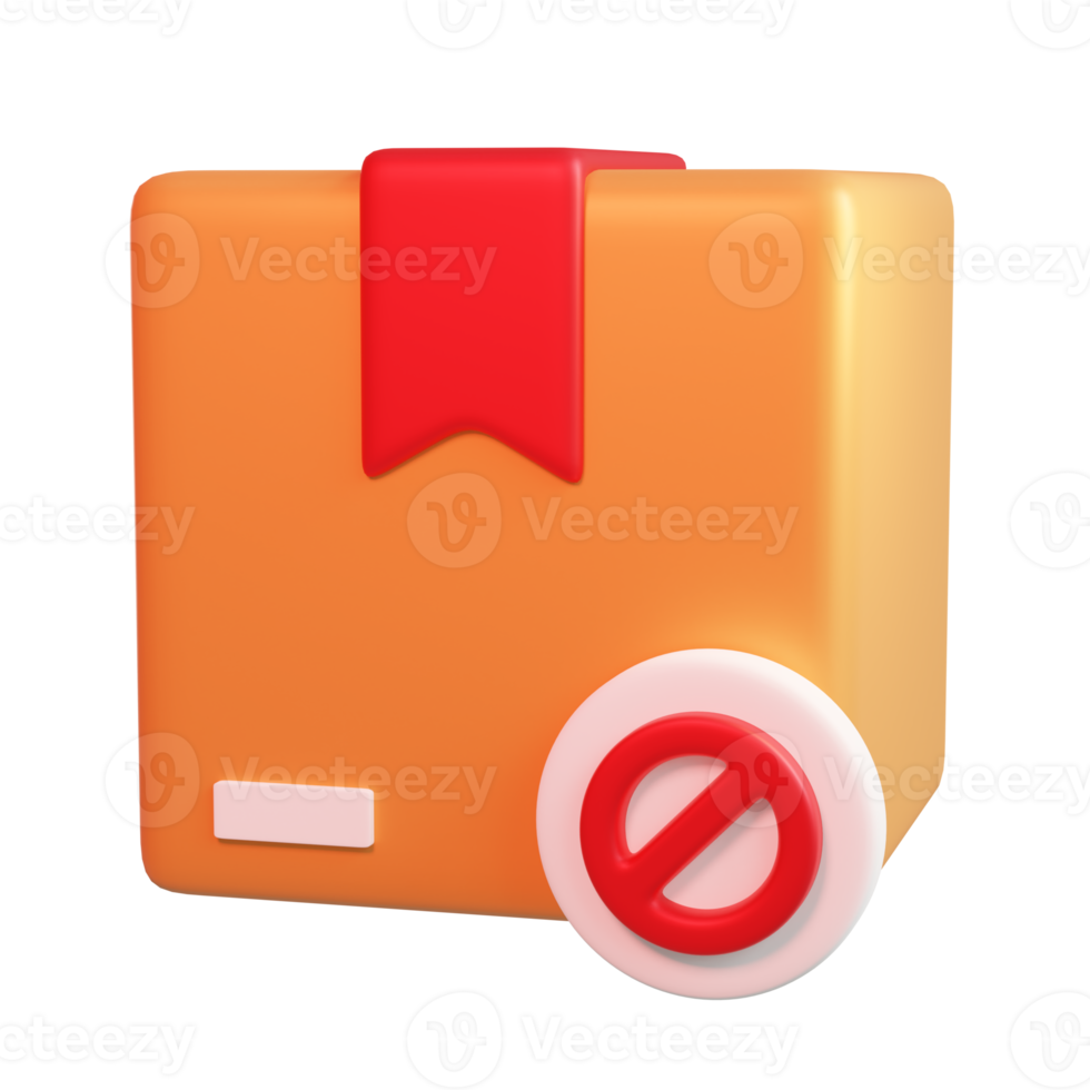 A 3D-rendered orange package with a red ribbon and a prohibition symbol. png