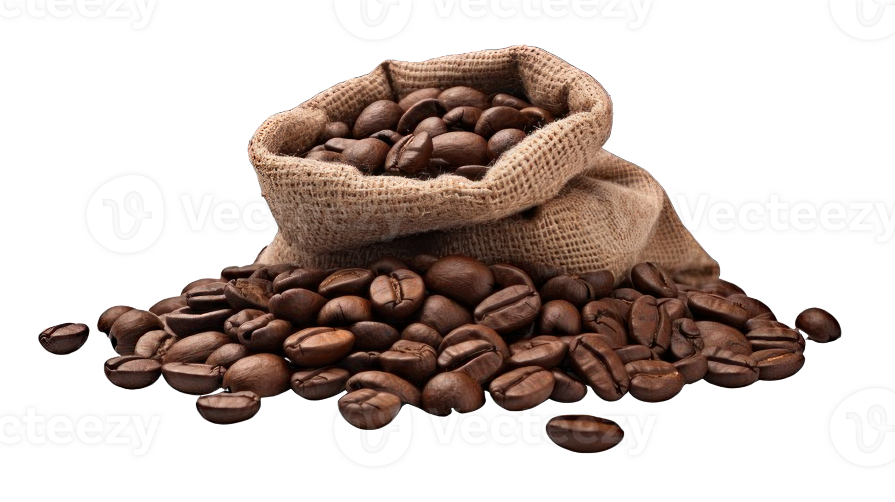 Collection of . Coffee Beans in a Sack, isolated on a transparency background. png