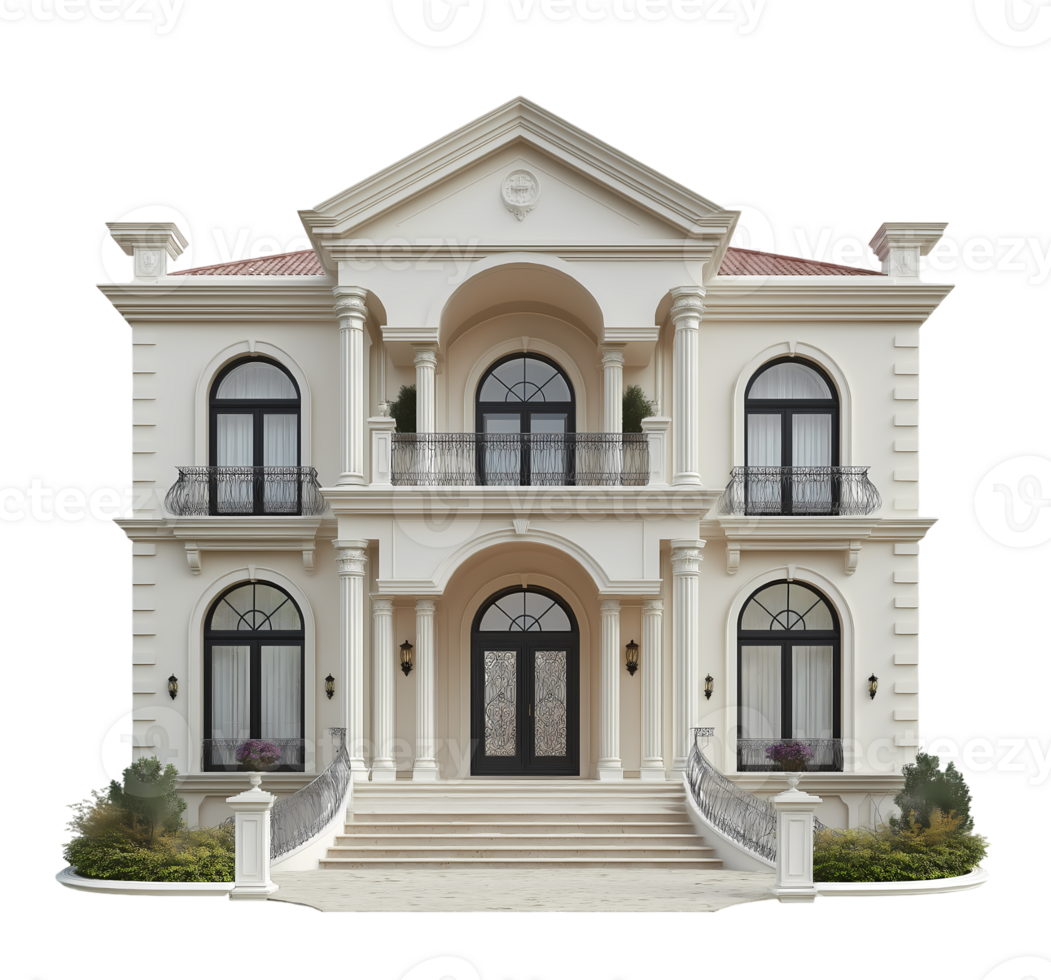 a large white house with a balcony and a porch png