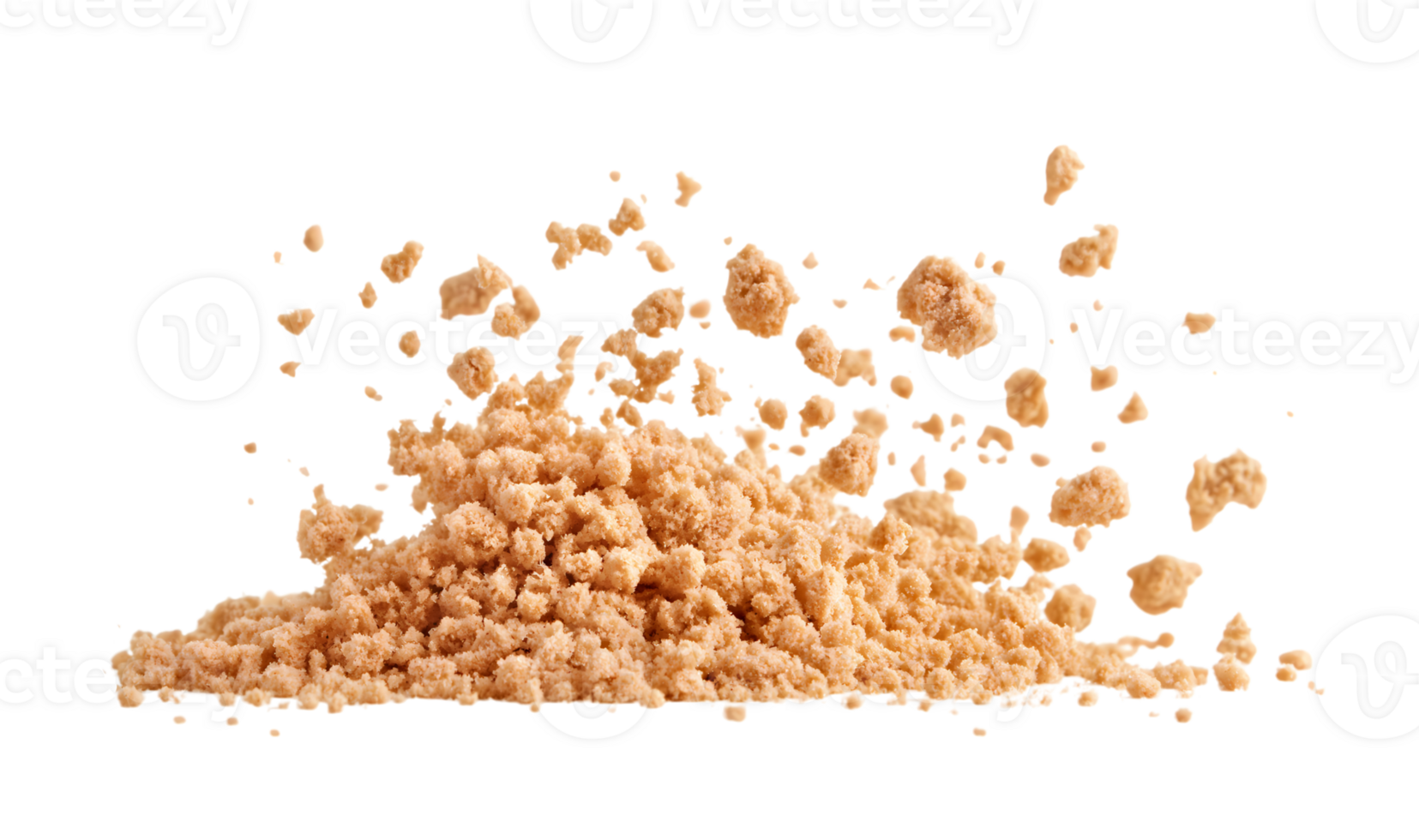 Flying Cookie Crumbs and Cake Crust Pile isolated on transparent background png