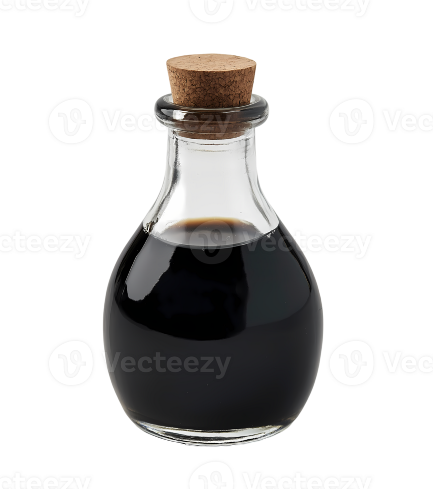 Rustic Dark Liquid Glass Bottle with Cork stopper isolated on transparent background png