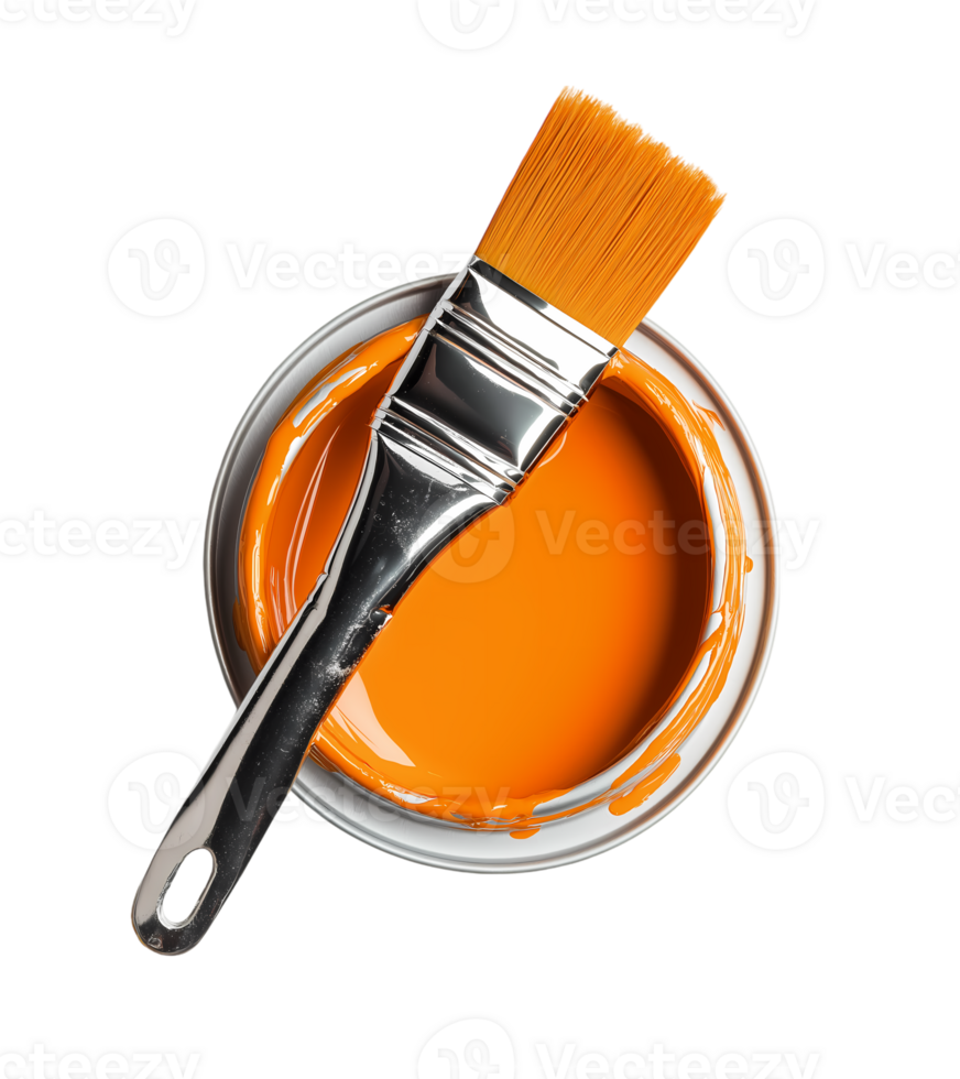 Paint Brush on a paint Can from a top view isolated on transparent background png