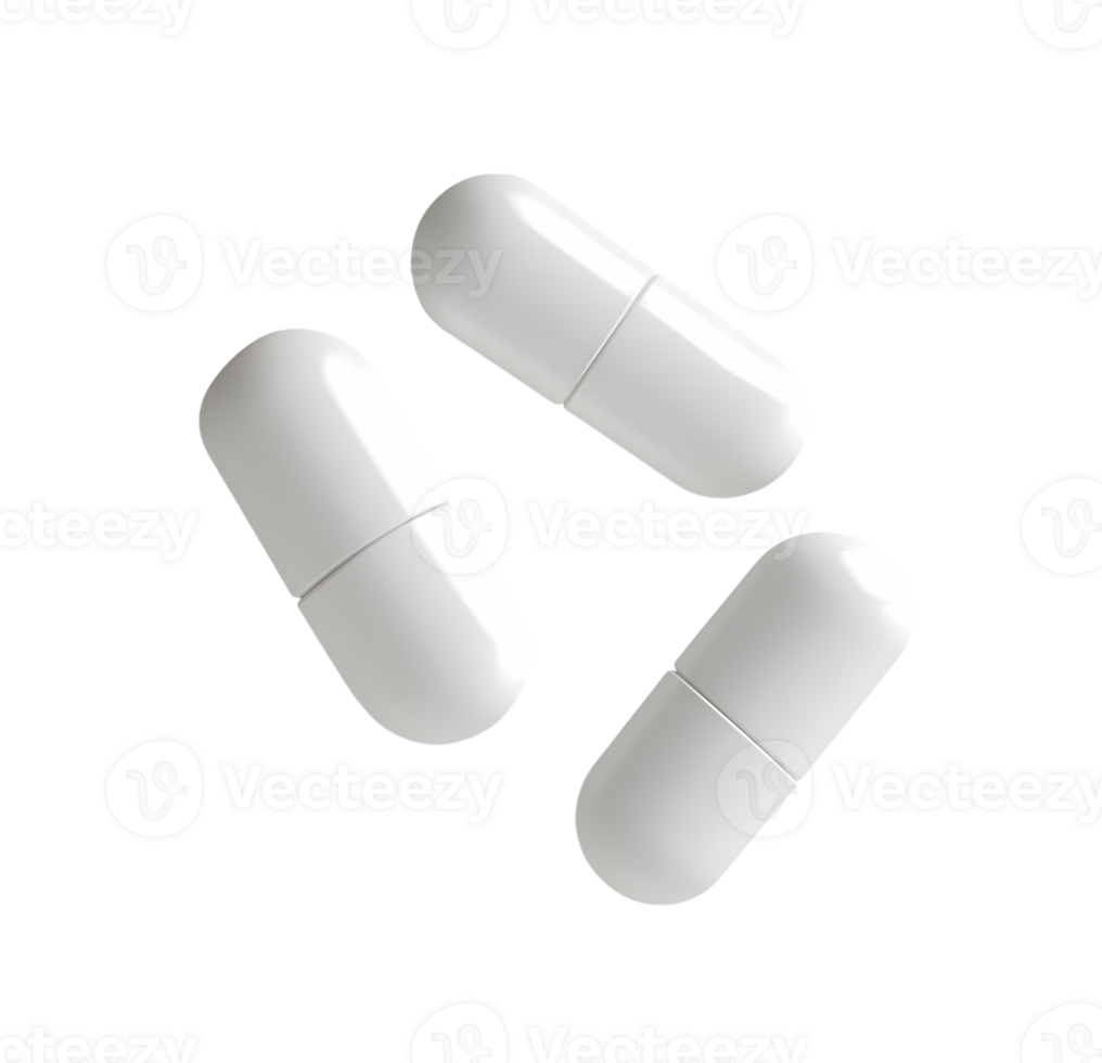 White pills flying isolated on transparent background png