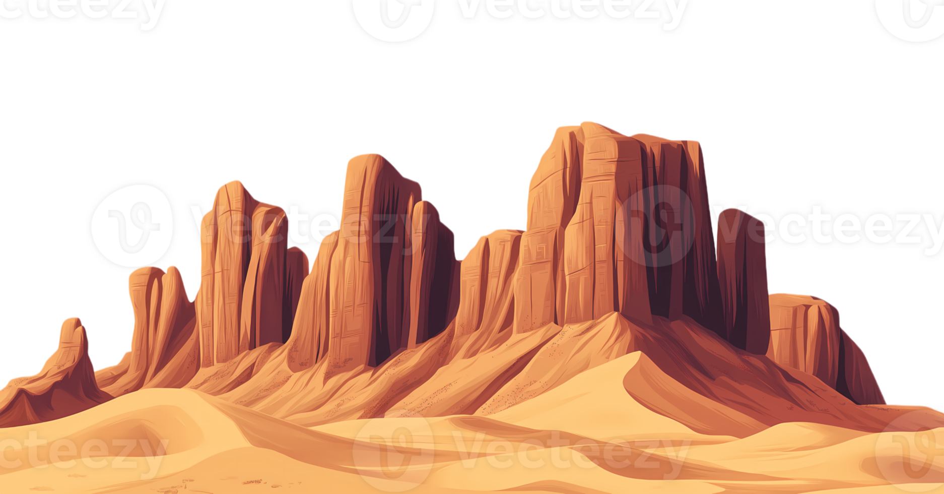 Towering Rock Formations in a Sandy Desert isolated on transparent background png