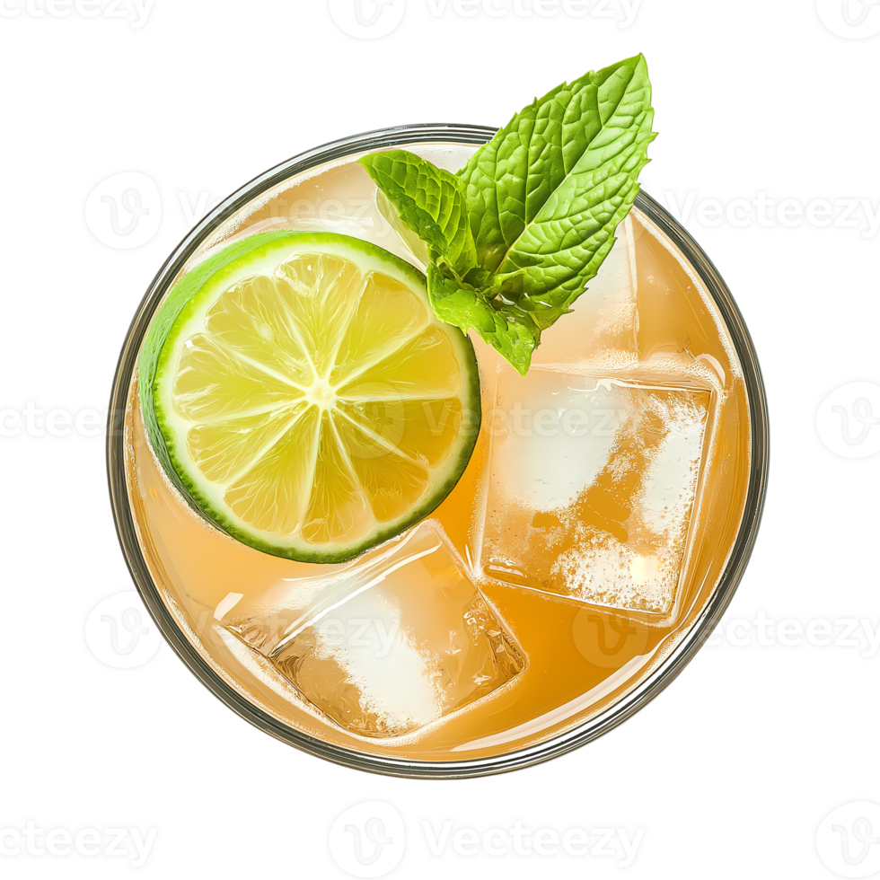 Refreshing Iced Drink with Lime and Mint top view isolated on transparent background png