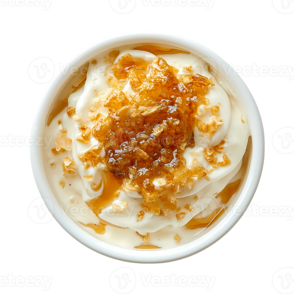 Creamy Caramelized topping Dessert in White Bowl isolated on transparent background png