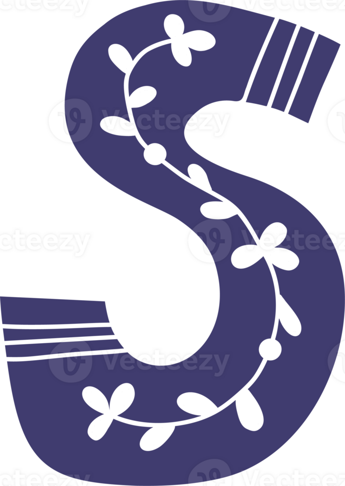 S Decorative Botanical letter lettering png