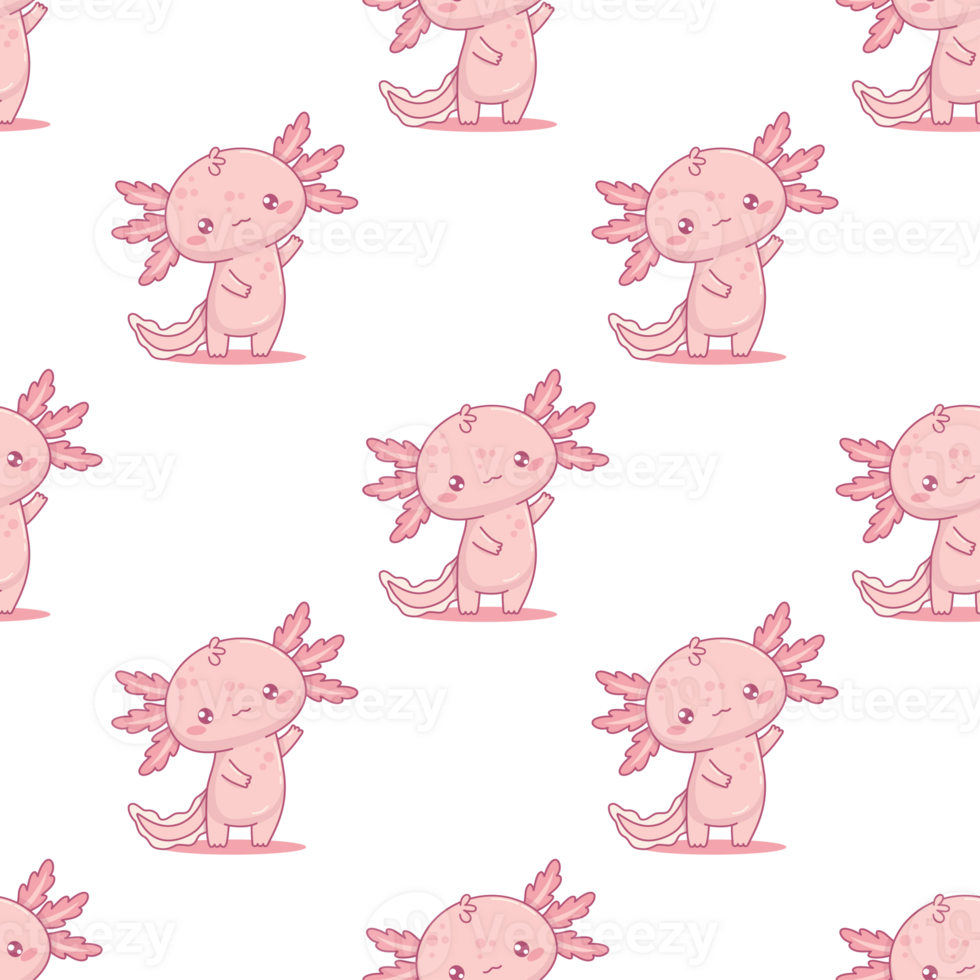 Seamless pattern with cute pink Axolotl with heart png