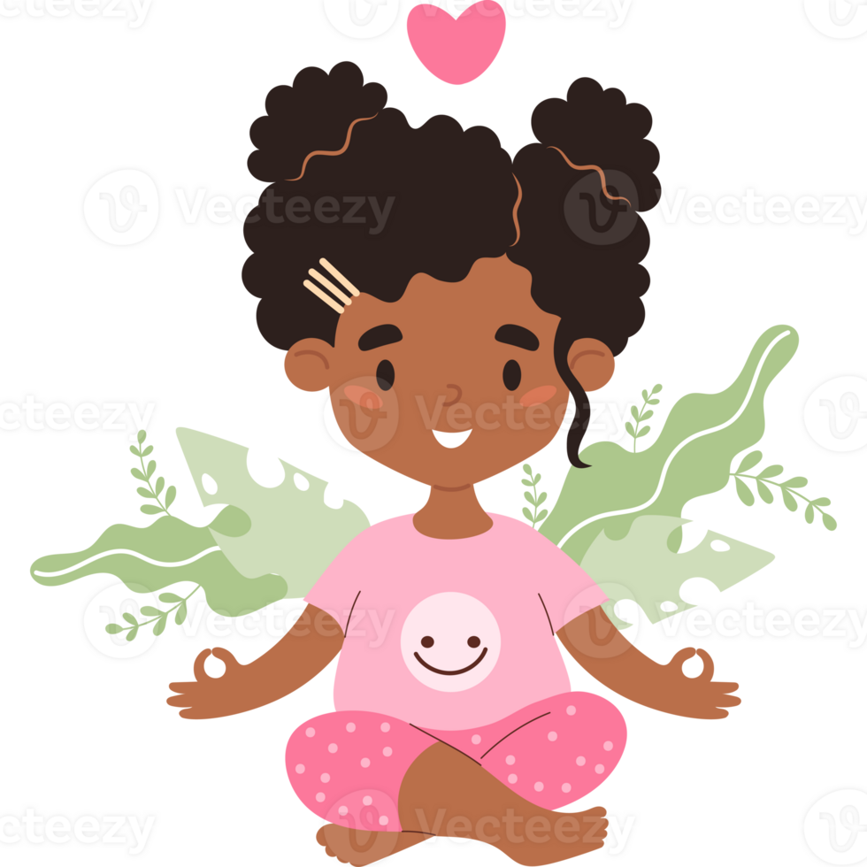 Happy girl meditating in asana with nature png