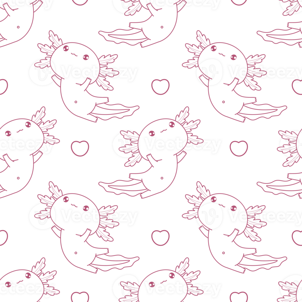 Seamless pattern Axolotl Outline Little cartoon animal png
