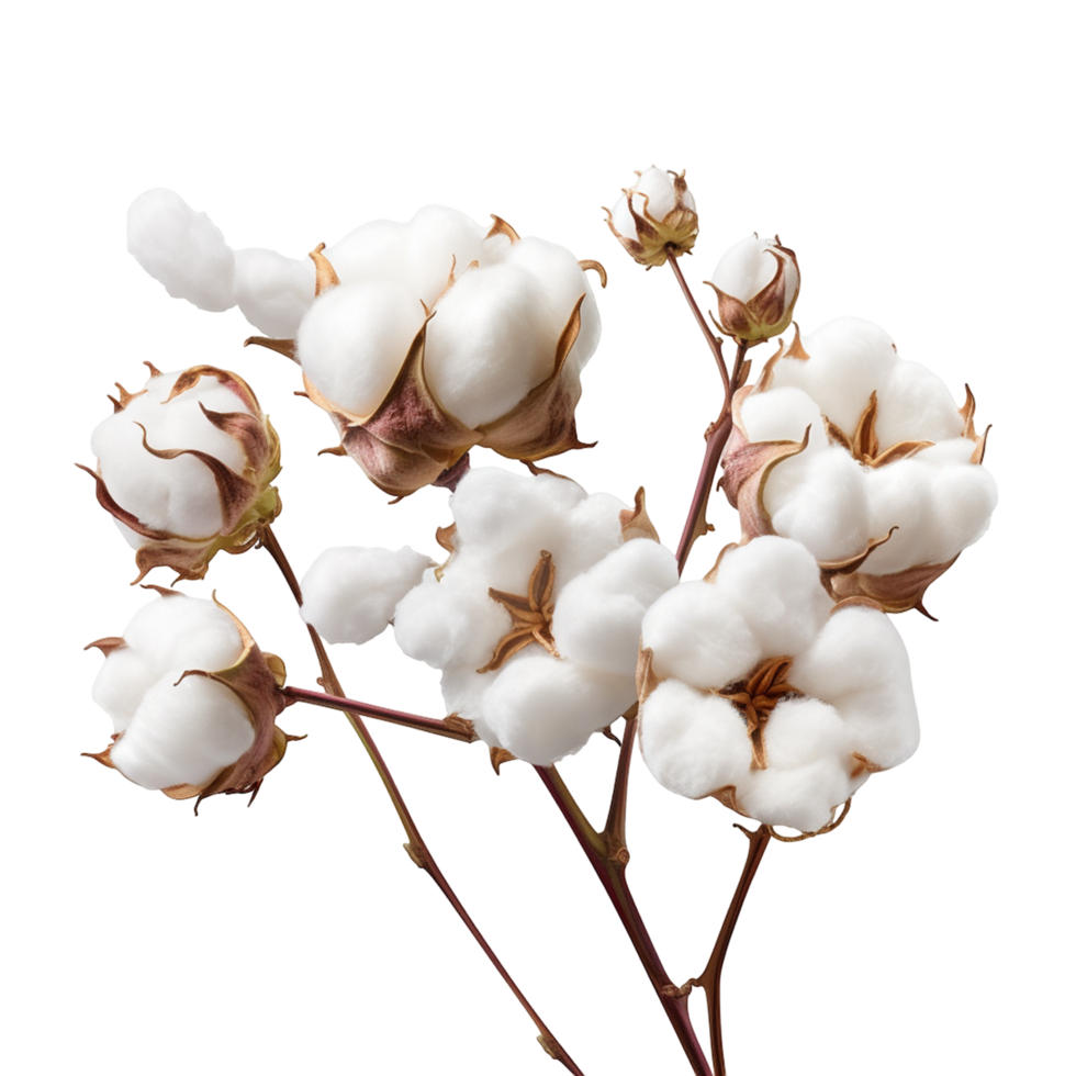 Branch of Cotton Plant with White Fluffy Bolls png
