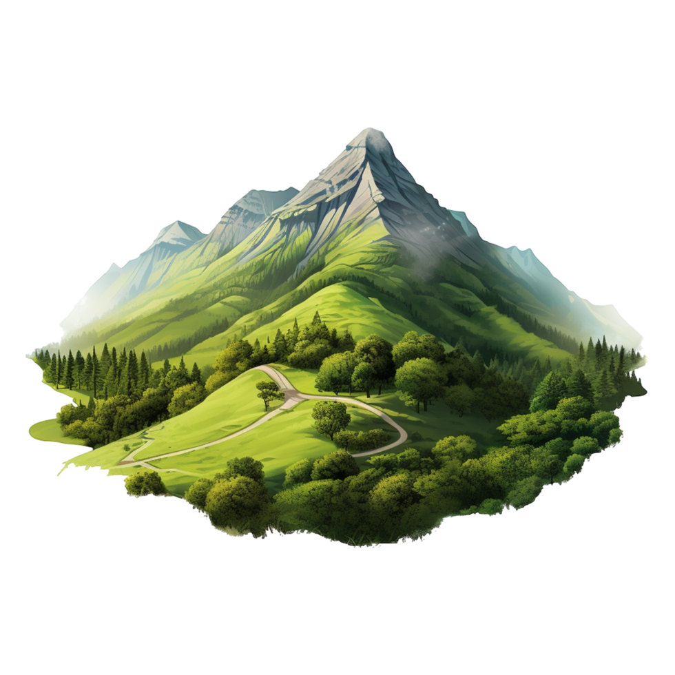 Lush Green Mountain Landscape with Vibrant Meadows png