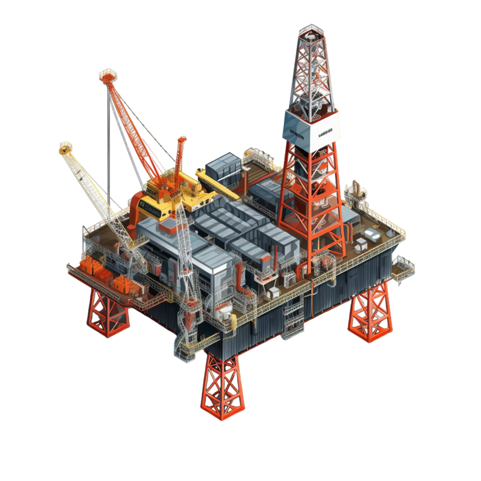 Detailed Offshore Oil Drilling Platform with Equipment png