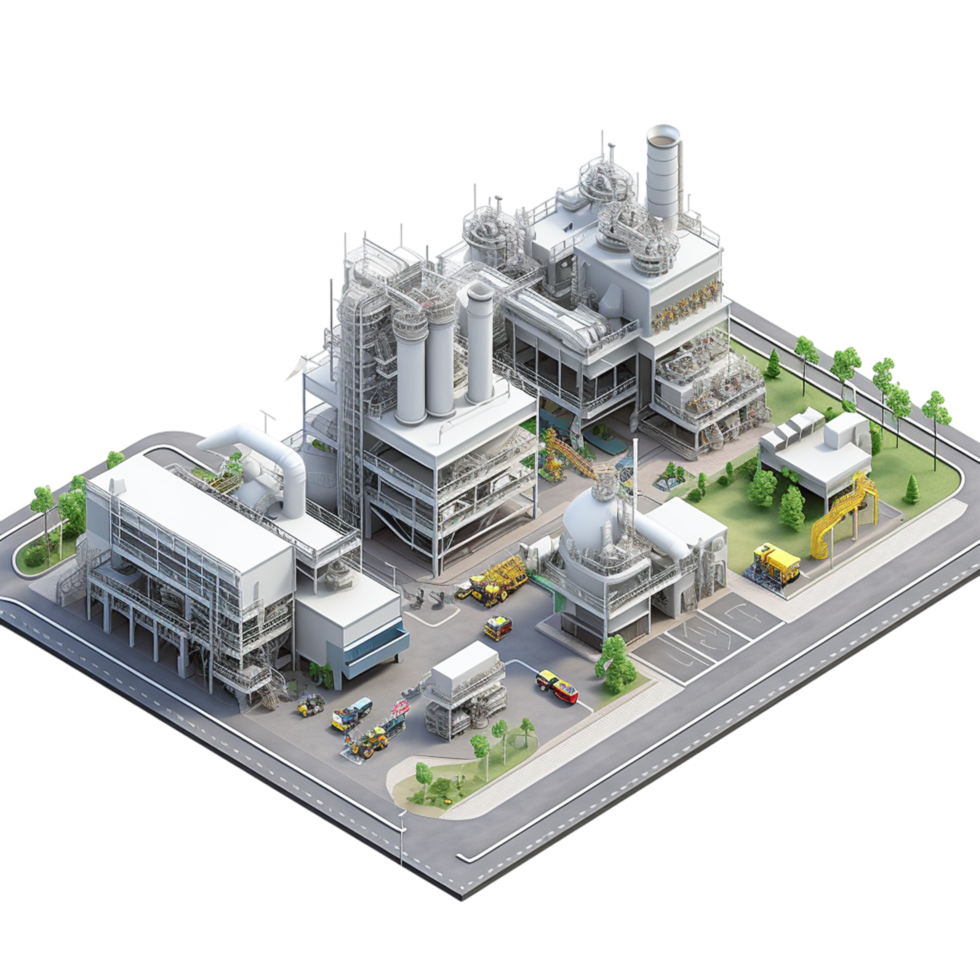 Futuristic Industrial Complex 3D Rendering with Buildings and Trees png