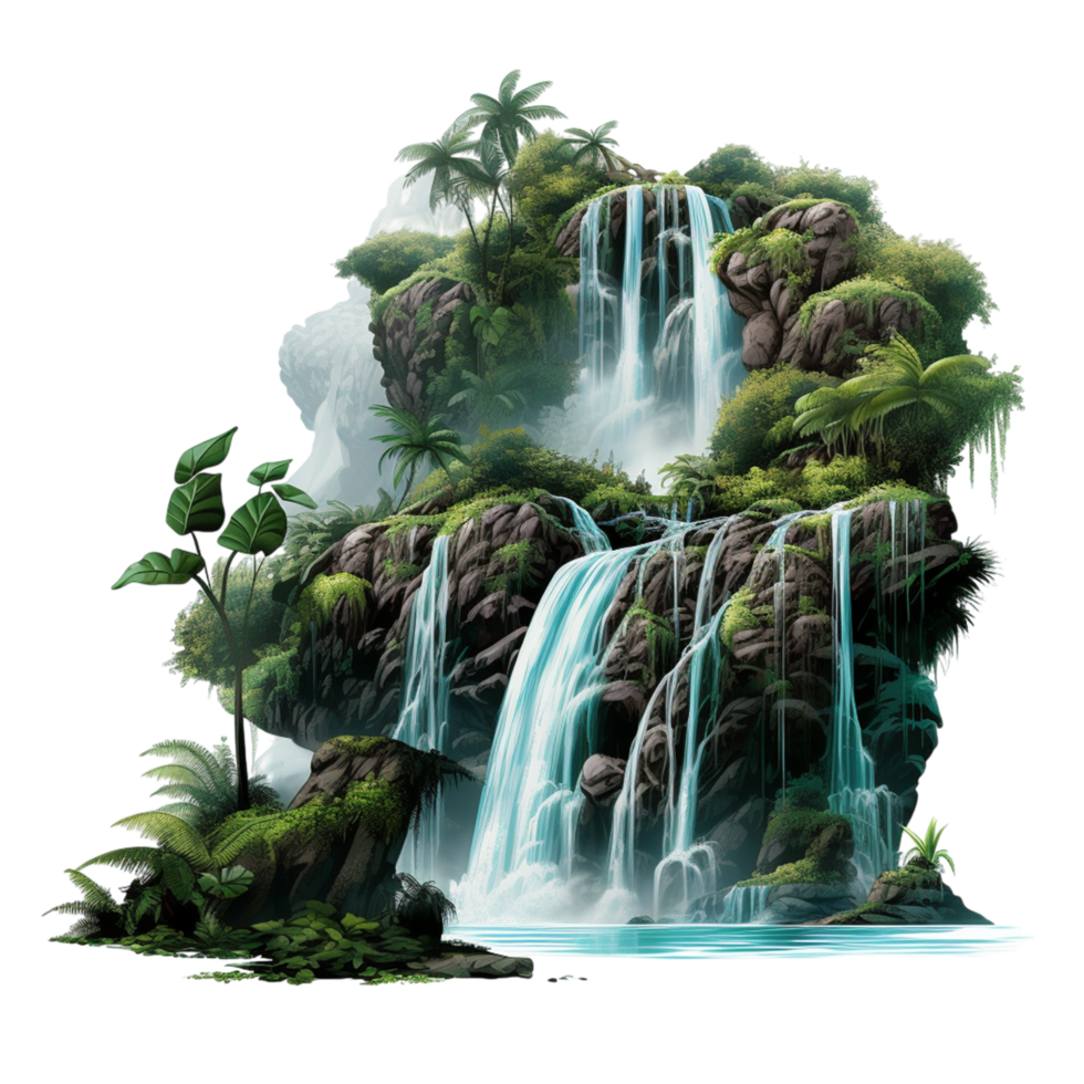 Scenic Waterfall Cascading Over Lush Green Rocks png