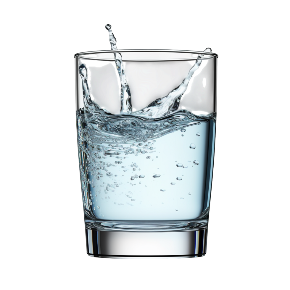 Kristall klar Glas von frisch Wasser mit Spritzen bewirken png