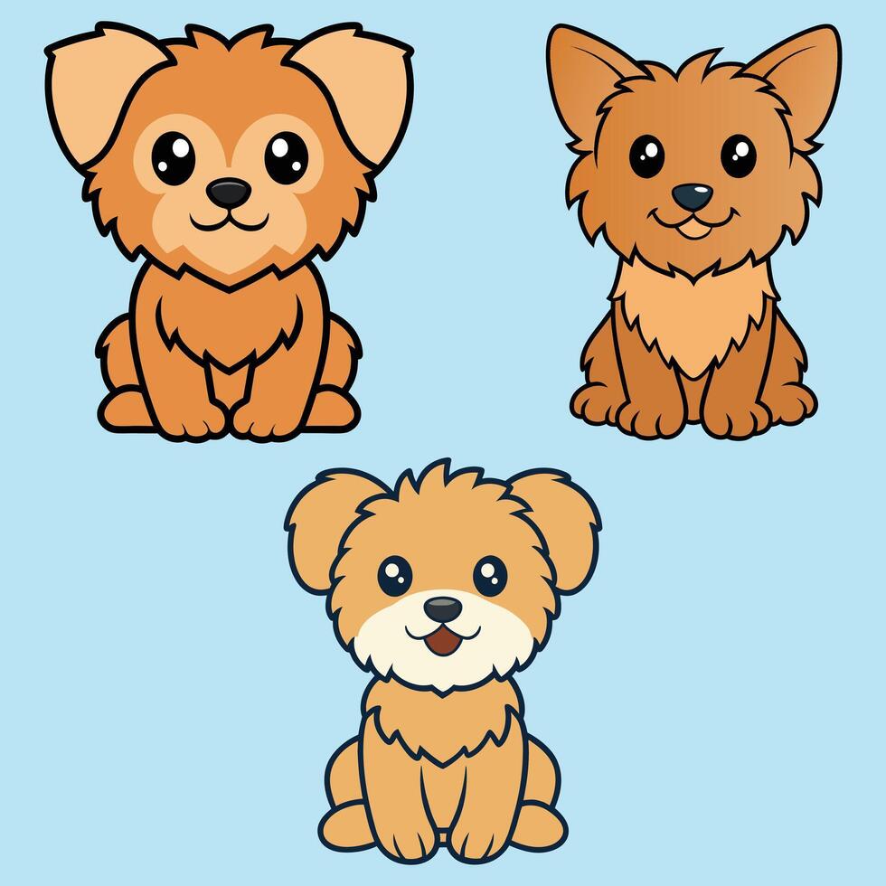 PrintSet of Playful Yorkipoo Dogs Sitting in Style Isolated Vectors