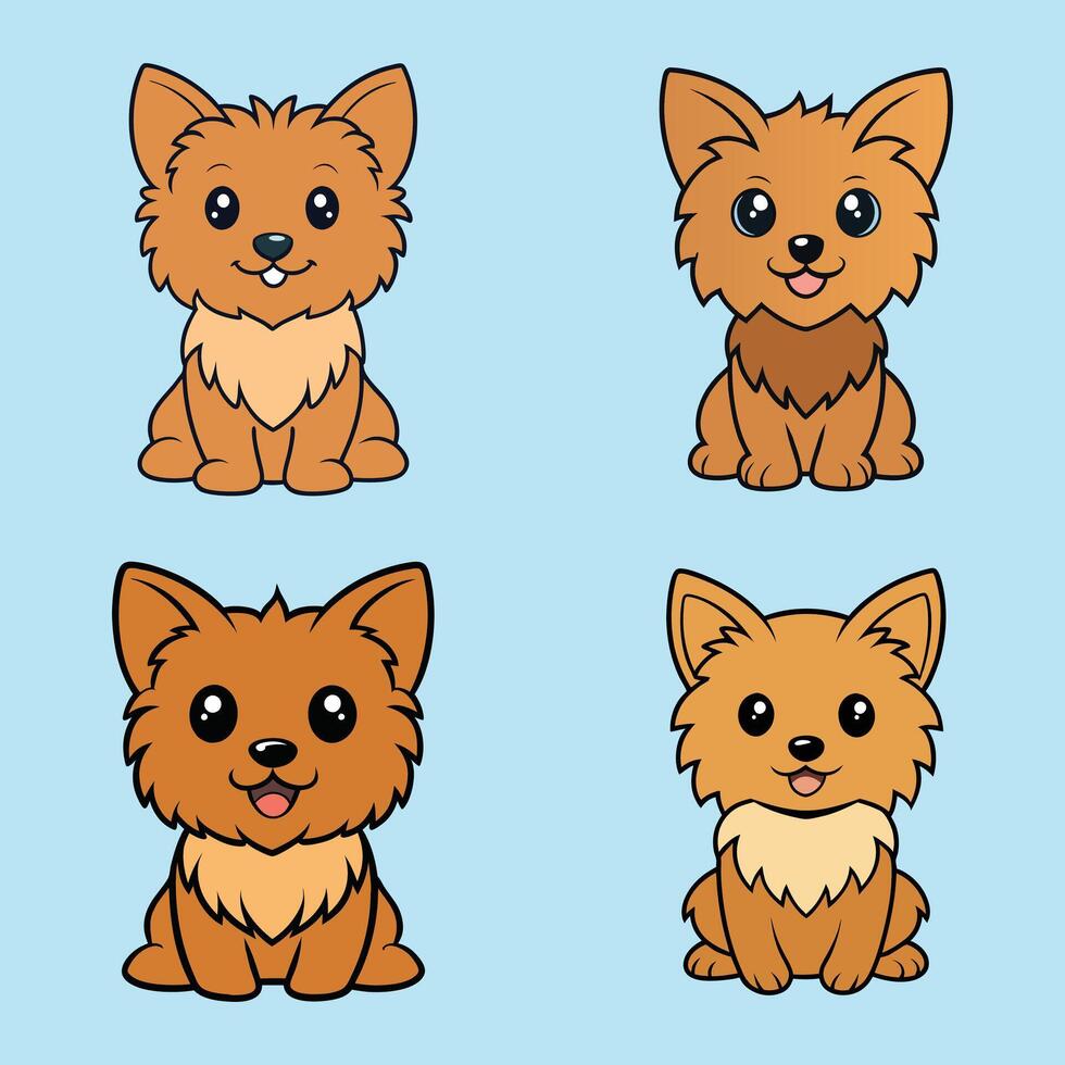 Charming Isolated Illustrations of Yorkie Pom Dogs Sitting vector
