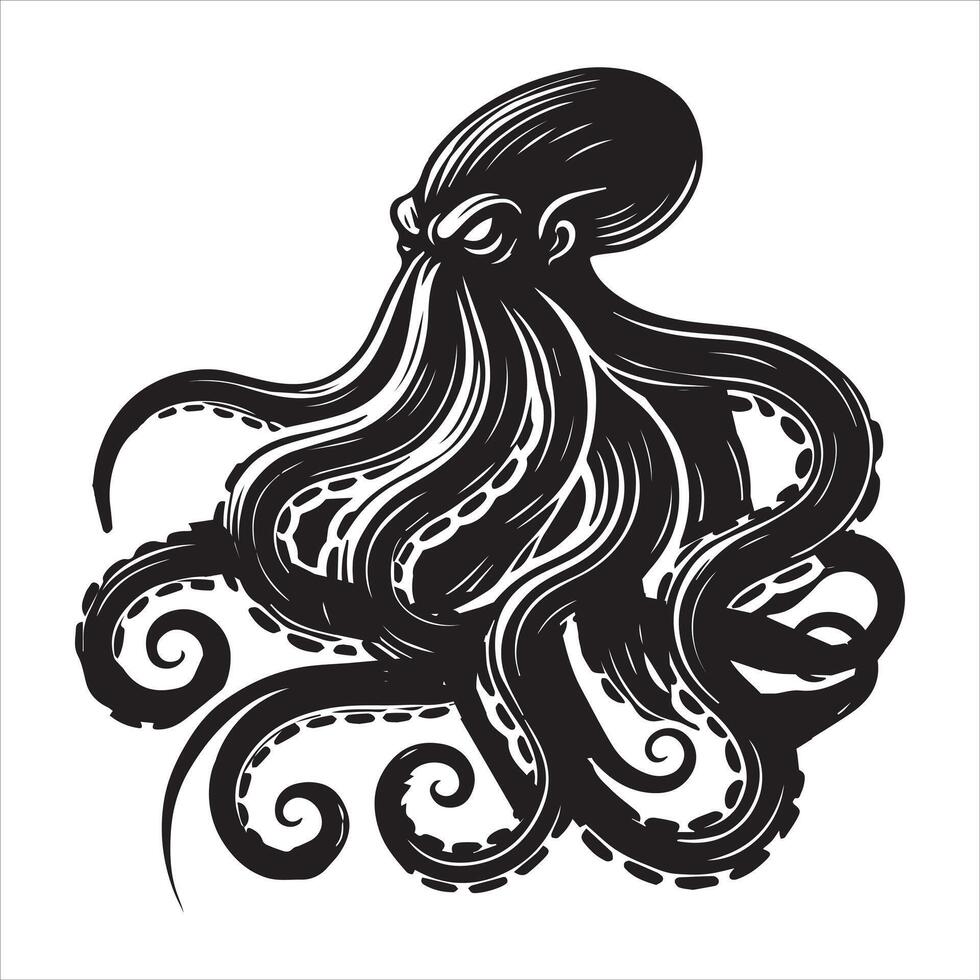 Powerful Kraken in the Ocean Depths Clipart Design vector