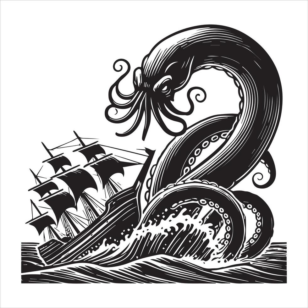 Glimpse of the Fabled Sea Serpent Illustration vector