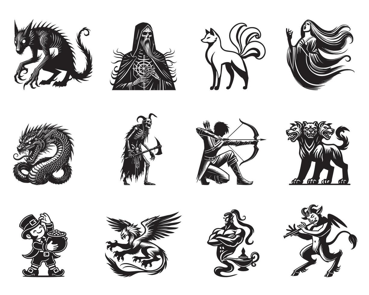Collection of Mythical Creature Clipart illustration vector