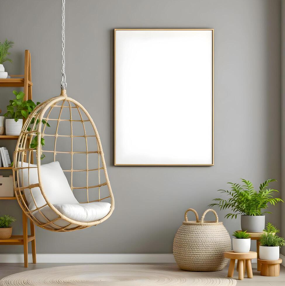 A Blank Canvas Mockup for Wall Art in a Stylish Living Room photo