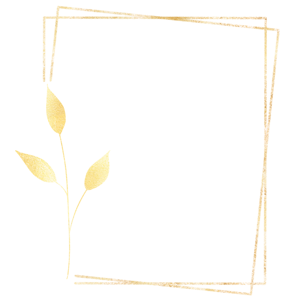 Glittery golden square frame with a gold leaf png
