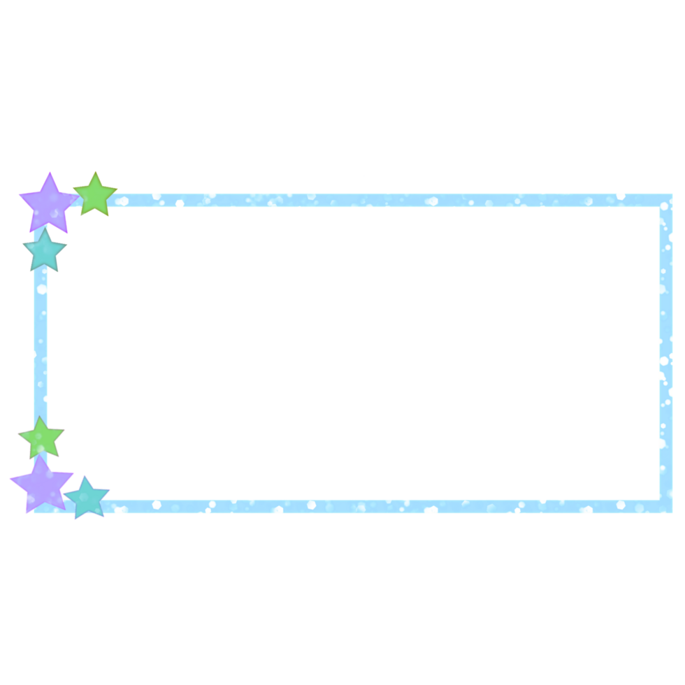 Light blue rectangle frame with colorful stars and glitter png
