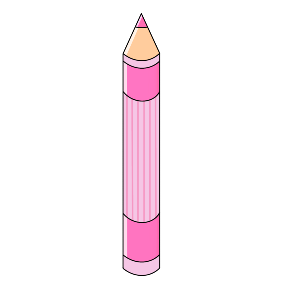 A cartoon style pink pencil on a transparent background png