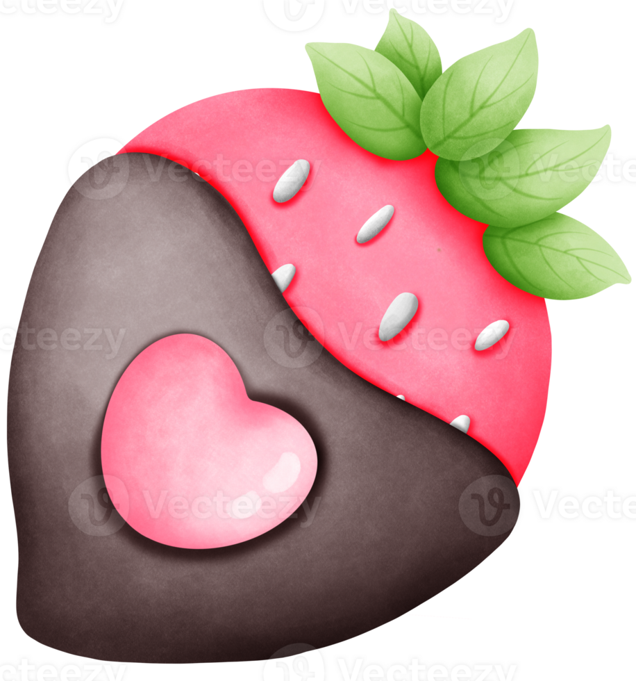 Charming watercolor strawberry illustration perfect for Valentines Day. Hand painted design ideal for cards, crafts, and decor. Cute romantic artwork for digital and print projects. png