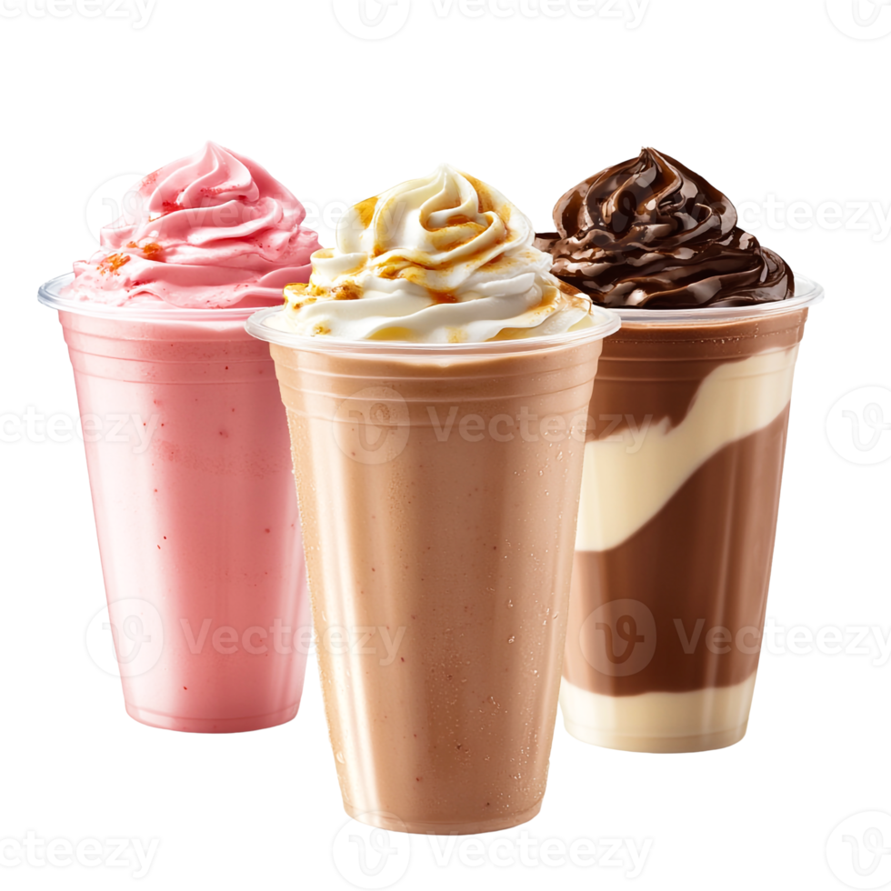 Three Milkshakes in Transparent Cups png