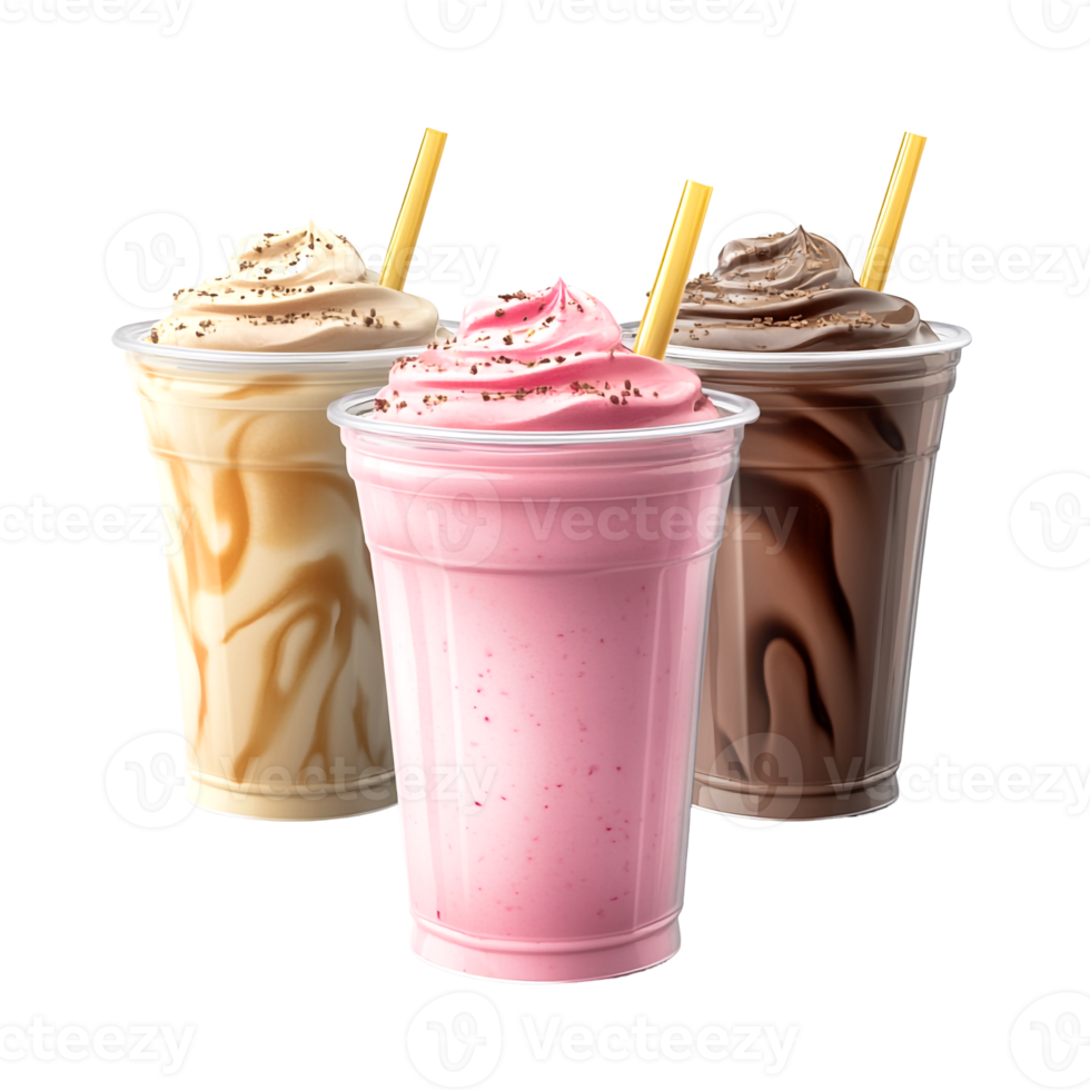 Colorful Milkshakes in Glass Cups png