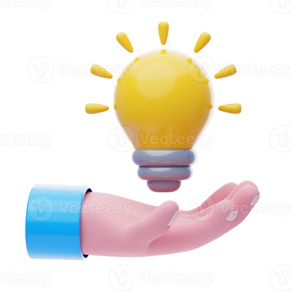 Creative Solution 3D Icon. hand holding lightbulb like expertise png