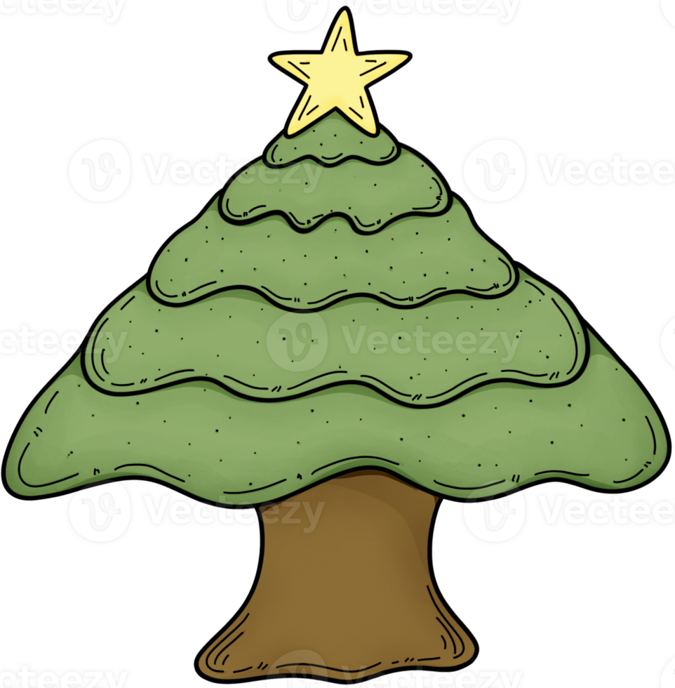 Golden Christmas tree with stars and black lines png