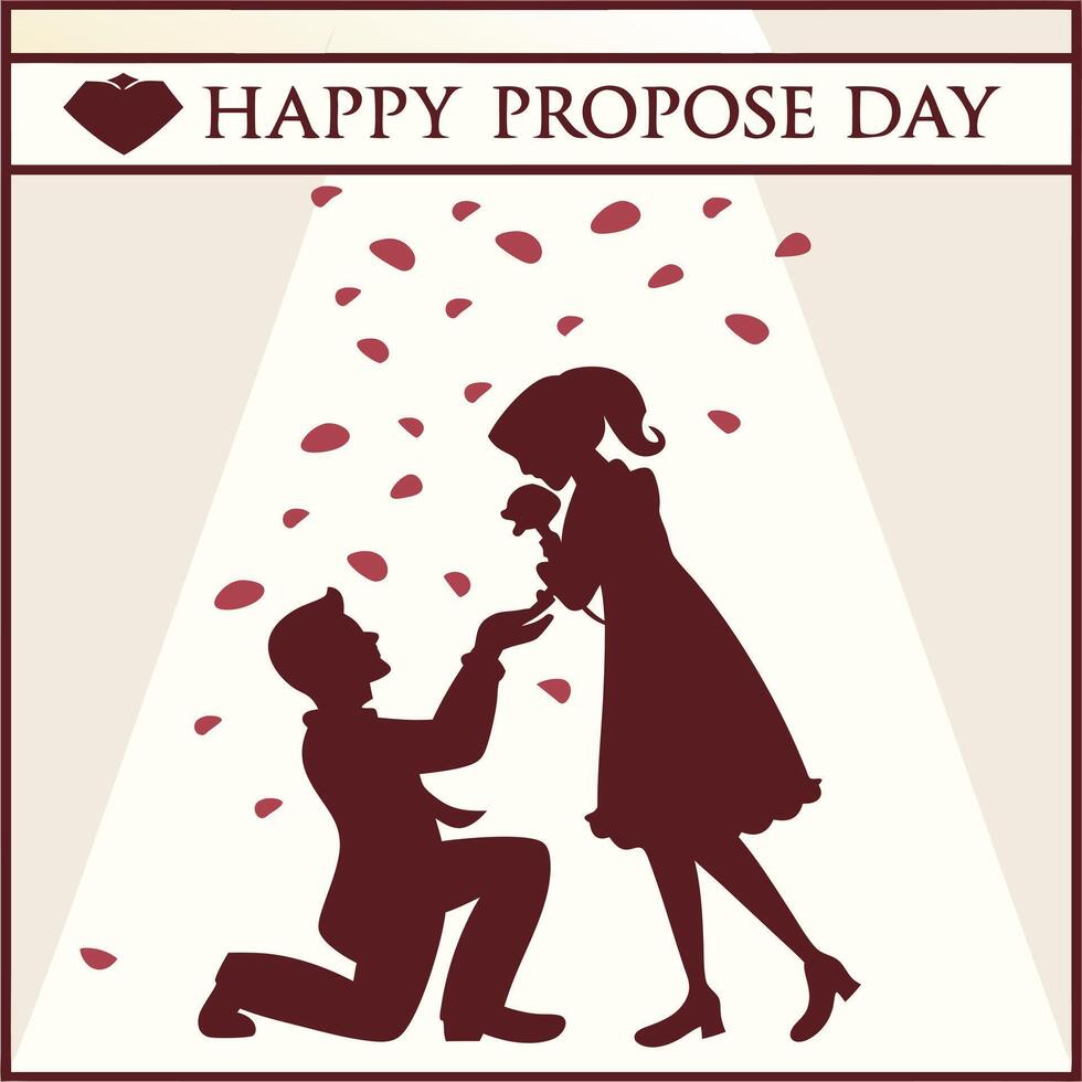 Happy propose day poster with cinematic couple background vector