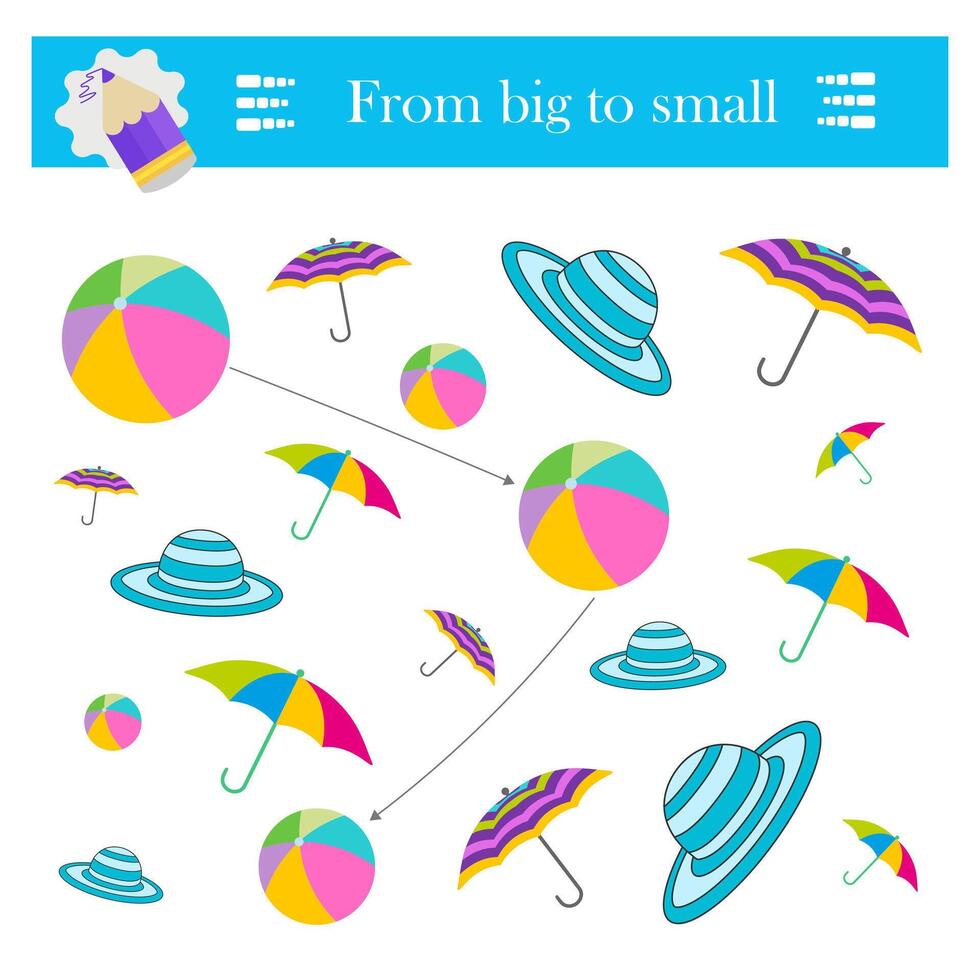 Form big to small. Puzzle game for kids. Attention tasks for children vector