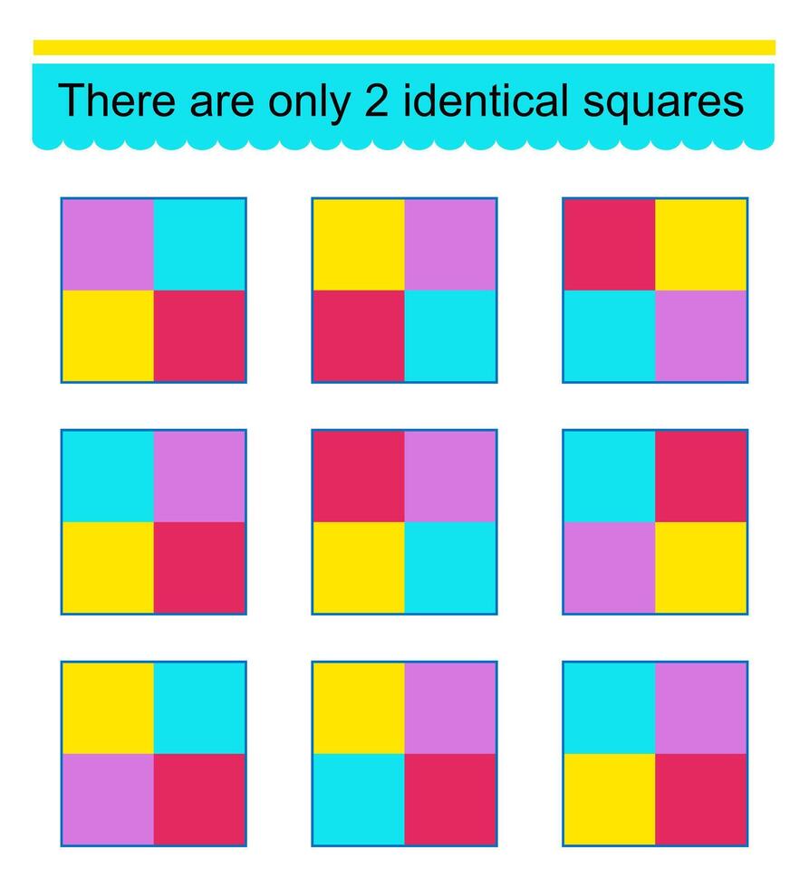 Educational game for kids. Need to find two identical squares. vector