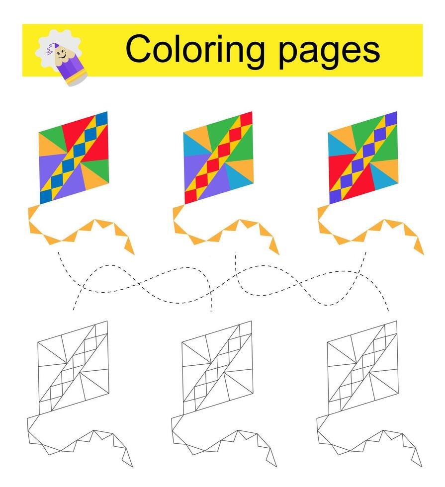 Educational game for children. Go through the maze and color a kite according to the pattern. vector