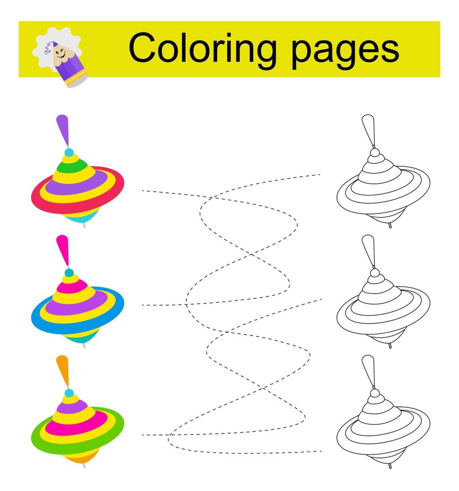 Educational game for children. Go through the maze and color a pinwheel according to the pattern. vector