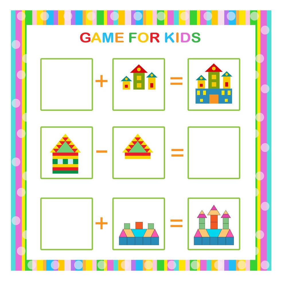 Educational game for kids. Find and draw the missing parts. Children activity page. vector