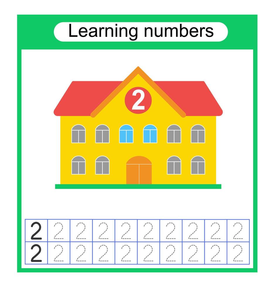 Preschool worksheet activity. Tracing dashed lines. Number worksheets for kids to practice writing the numbers. Number 2. vector