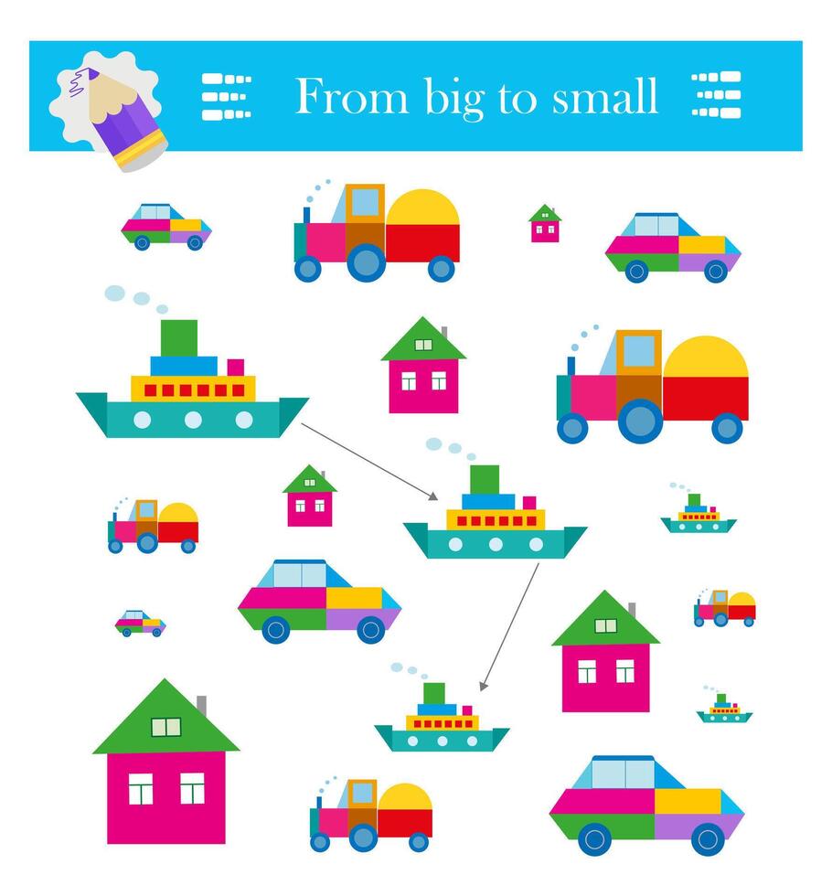 Form big to small. Puzzle game for kids. Attention tasks for children vector
