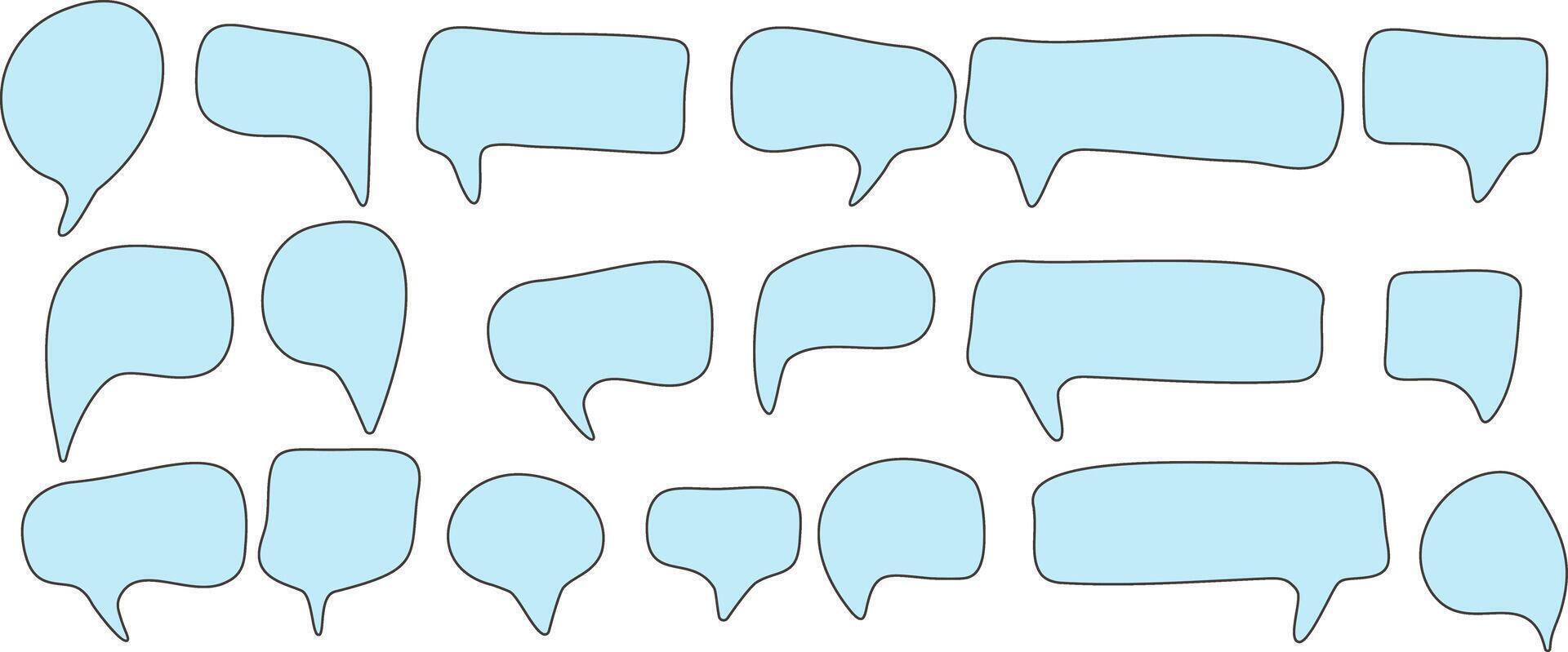 Set of blue speech bubbles with outline, set for graphic design vector